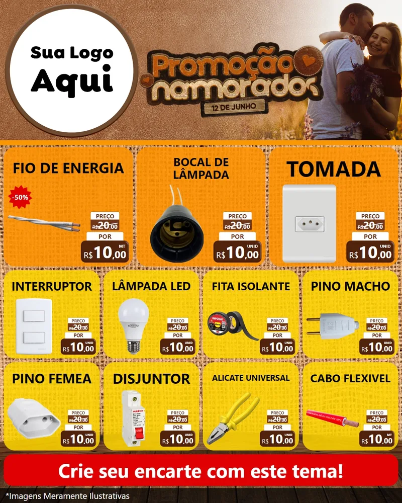 Modelo de Rede Social para Feed Instagram com o tema Promoção Namorados para Materiais Elétricos