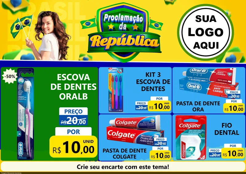Modelo de Encarte para Encarte A4 Horizontal com o tema Proclamação da República para Higiene Pessoal