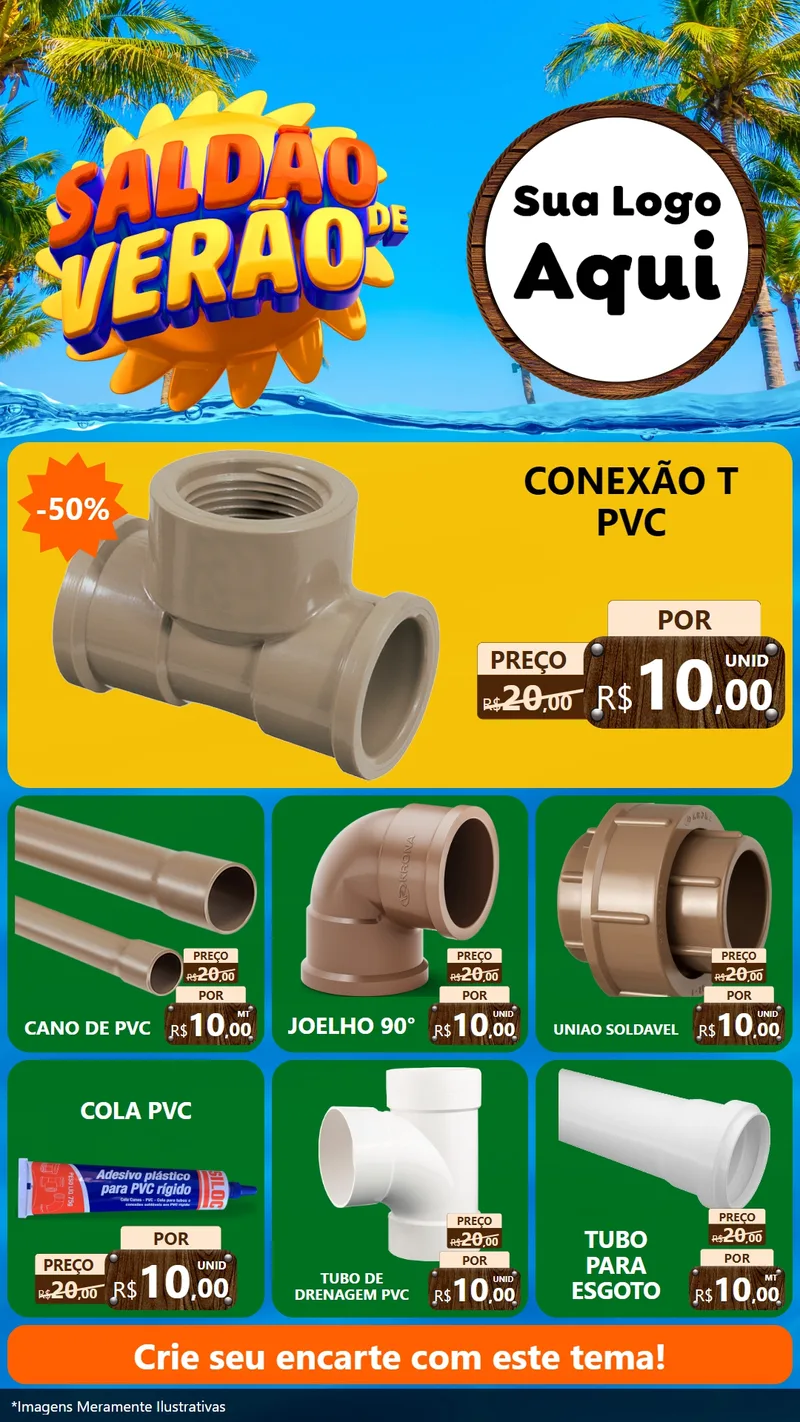 Modelo de Rede Social para Stories com o tema Saldão de Verão para Tubos e conexões
