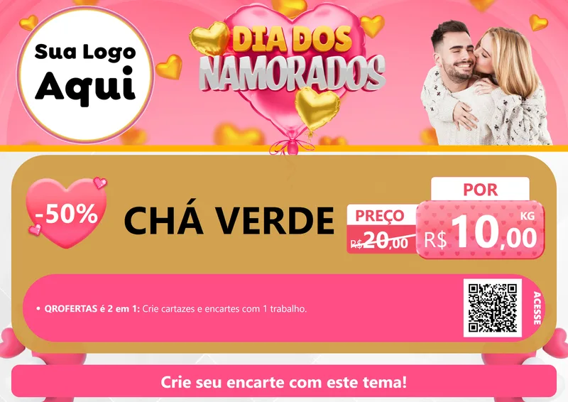Modelo de Cartaz para Cartaz A4 Horizontal com o tema Dia dos Namorados para Produtos Naturais
