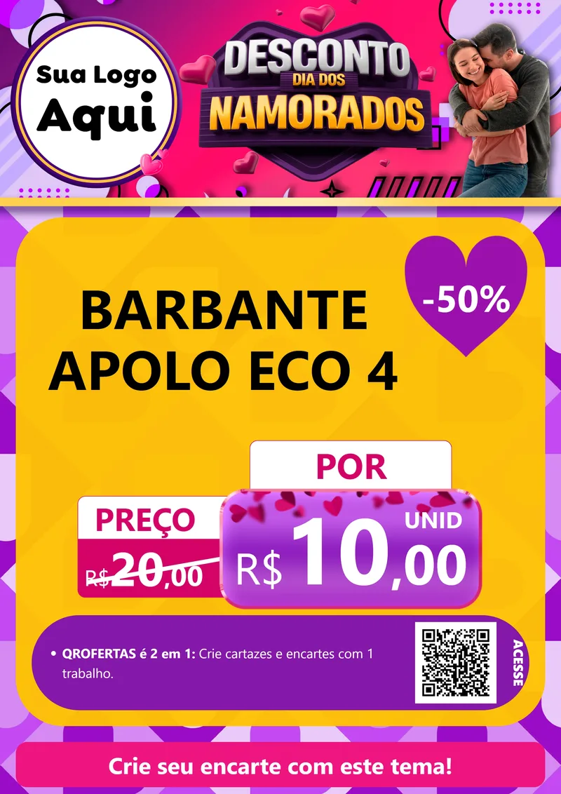 Modelo de Cartaz para Cartaz A4 Vertical com o tema Desconto Dia dos Namorados para Armarinho e Aviamentos