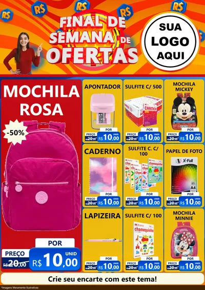 Modelo de Encarte para Encarte A4 Vertical com o tema Final de Semana de Ofertas para Papelaria