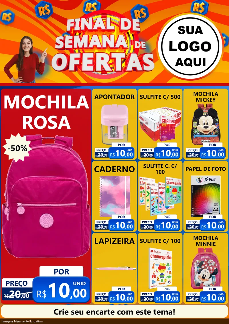 Modelo de Encarte para Encarte A4 Vertical com o tema Final de Semana de Ofertas para Papelaria