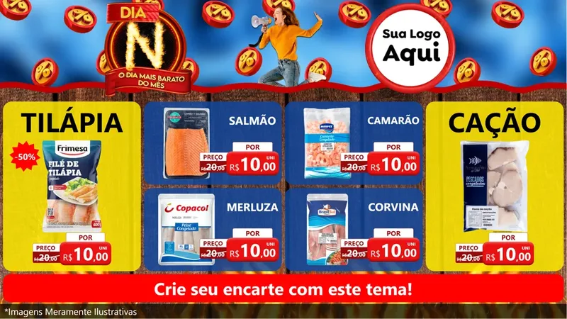 Modelo de TV para TV Horizontal com o tema Dia N - O Dia Mais Barato Do Mês para Peixaria