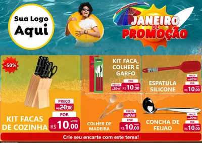 Modelo de Encarte para Encarte A4 Horizontal com o tema Janeiro de Promoção para Utilidades Domésticas