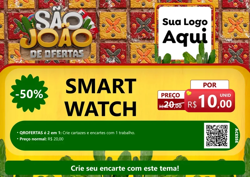 Modelo de Cartaz para Cartaz A4 Horizontal com o tema São João de Muitas Ofertas - Junina para Informática