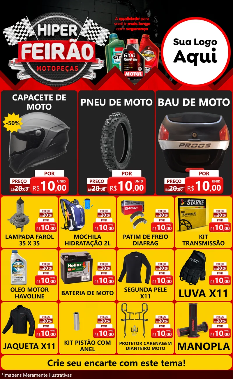 Modelo de Encarte para Encarte Grande com o tema Hiper Feirão - Motopeças para Moto peças
