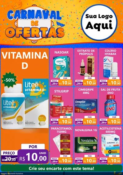 Modelo de Encarte para Encarte A4 Vertical com o tema Carnaval de Ofertas para Farmácia