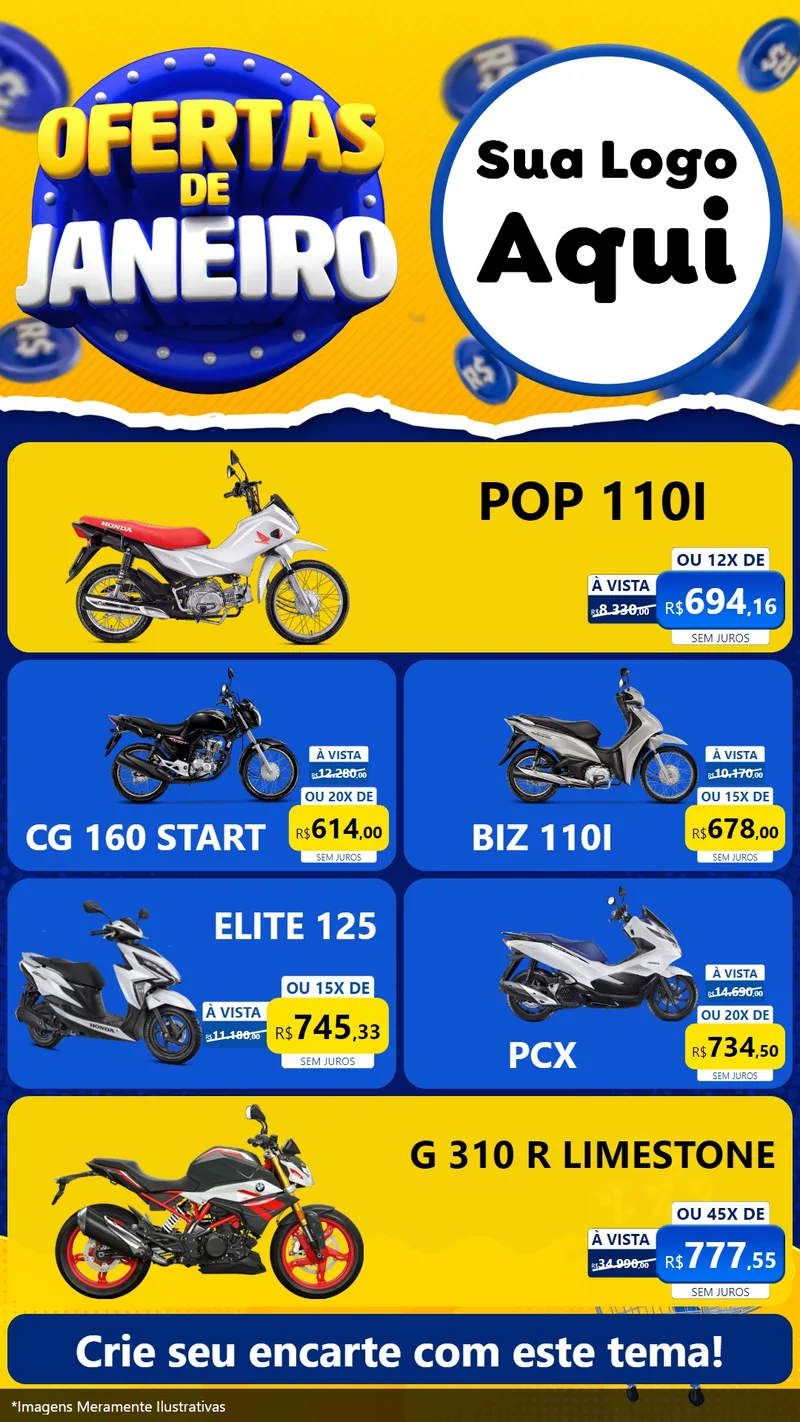 Modelo de TV para TV Vertical com o tema Ofertas de Janeiro para Concessionaria de Motos