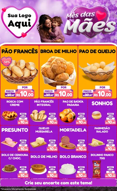 Modelo de Encarte para Encarte Grande com o tema Mês das Mães para Padaria