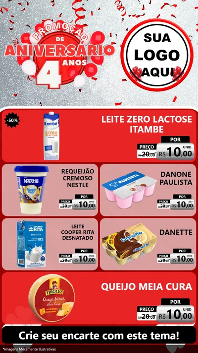 Modelo de TV para TV Vertical com o tema Promoção de Aniversário - 4 Anos para Frios e Laticínios