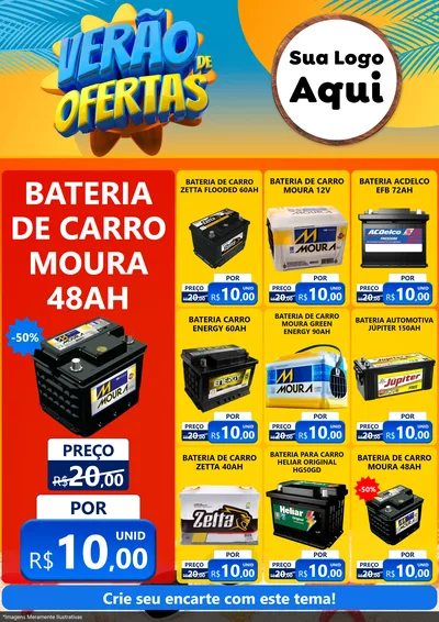 Modelo de Encarte para Encarte A4 Vertical com o tema Verão de Ofertas para Baterias Elétricas