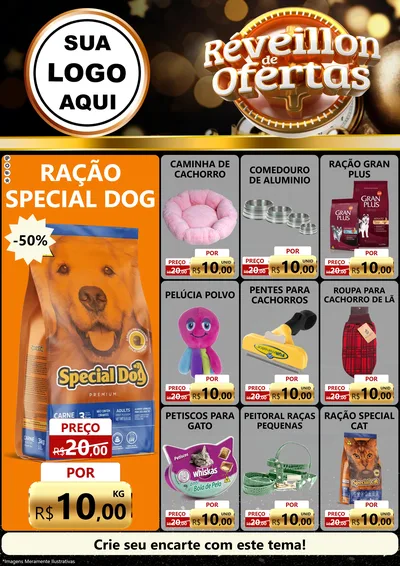 Modelo de Encarte para Encarte A4 Vertical com o tema Réveillon de Ofertas para Pet Shop
