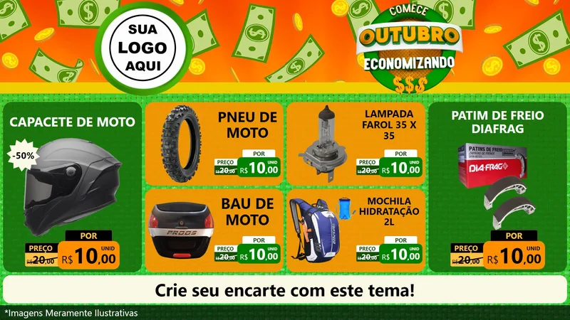 Modelo de TV para TV Horizontal com o tema Comece Outubro Economizando para Moto peças