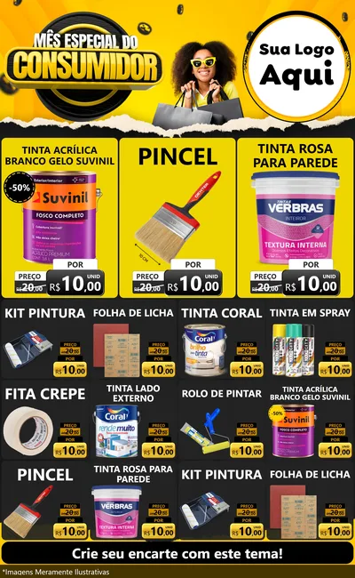 Modelo de Encarte para Encarte Grande com o tema Mês Especial do Consumidor para Tintas e Ferramentas