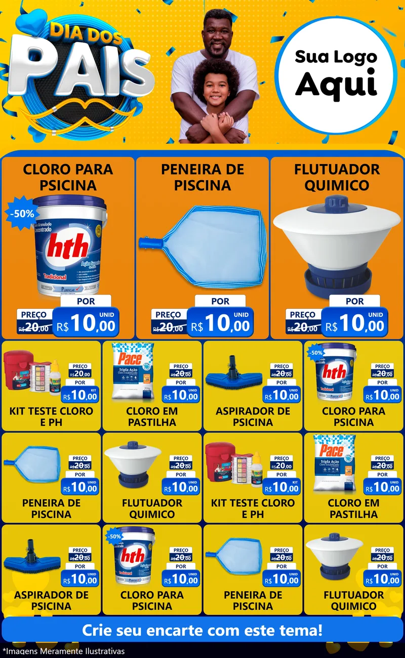 Modelo de Encarte para Encarte Grande com o tema Dia dos Pais para Produtos para Piscina