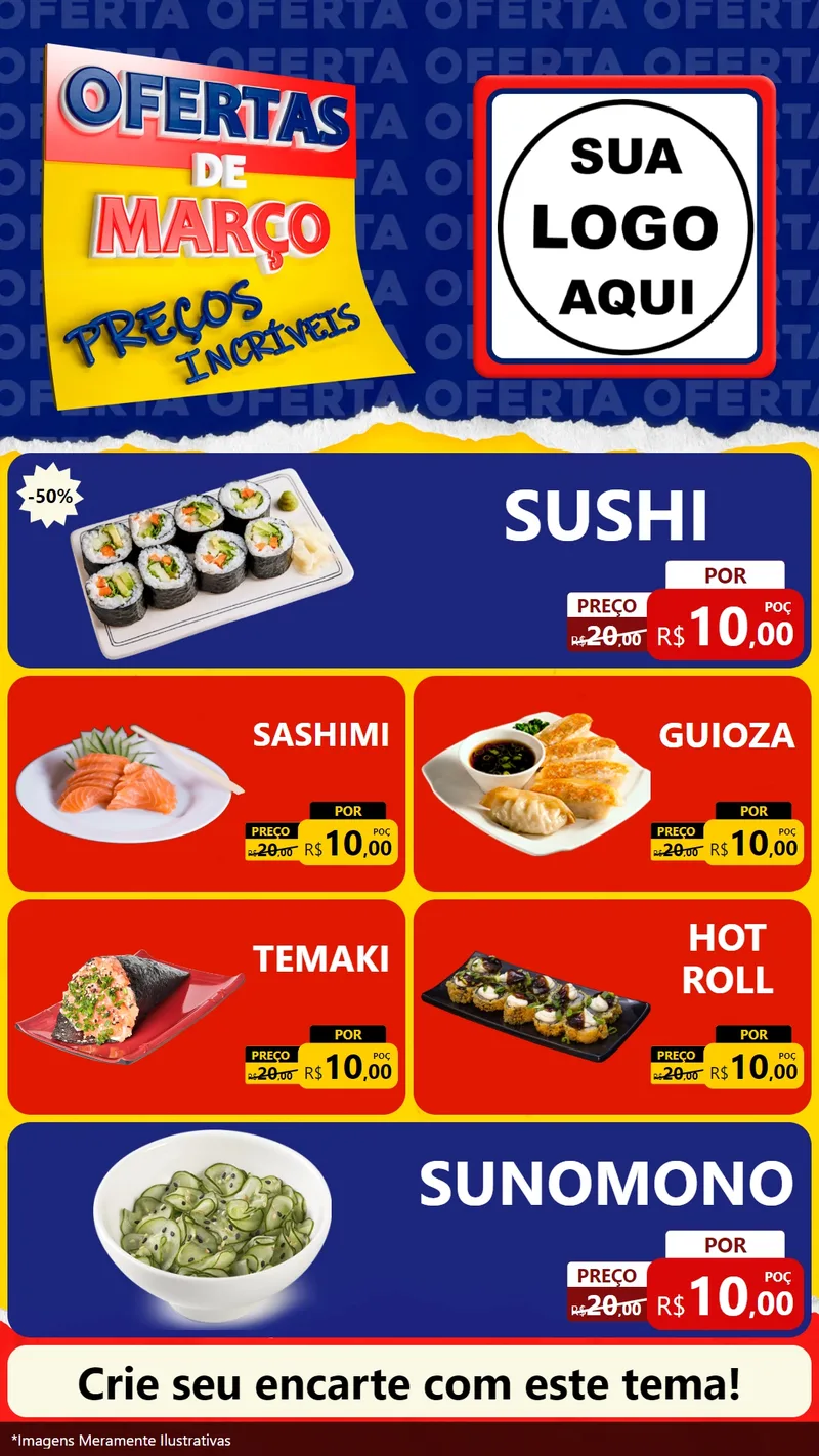 Modelo de TV para TV Vertical com o tema Ofertas de Março - Preços Incríveis para Comida japonesa