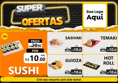 Modelo de Encarte para Encarte A4 Horizontal com o tema Super Ofertas para Comida japonesa