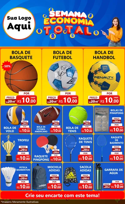 Modelo de Encarte para Encarte Grande com o tema Semana Economia Total para Artigos Esportivos