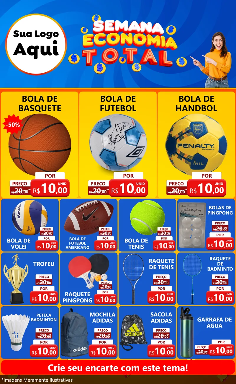 Modelo de Encarte para Encarte Grande com o tema Semana Economia Total para Artigos Esportivos