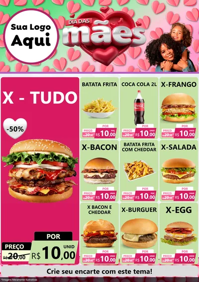 Modelo de Encarte para Encarte A4 Vertical com o tema Dia das Mães para Hamburgueria