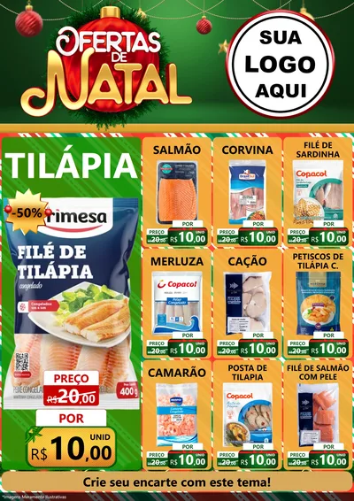 Modelo de Encarte para Encarte A4 Vertical com o tema Ofertas de Natal para Peixaria