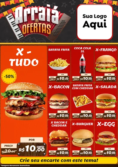 Modelo de Encarte para Encarte A4 Vertical com o tema Arraiá de Ofertas - Junina para Hamburgueria
