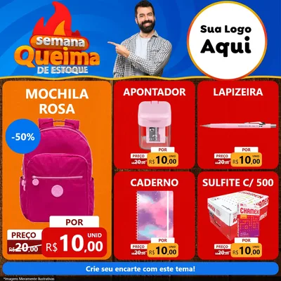Modelo de Rede Social para Feed Facebook com o tema Semana Queima de Estoque para Papelaria