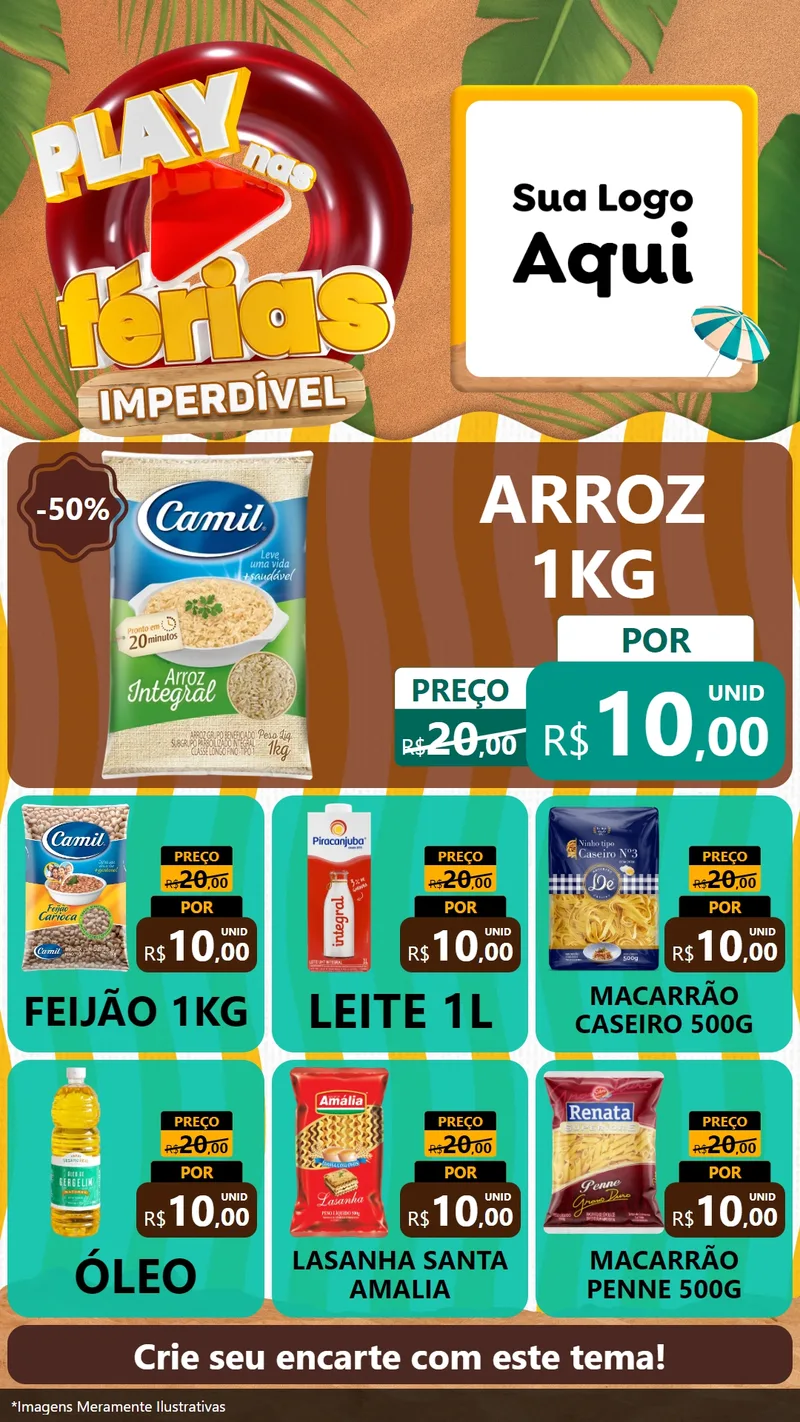 Modelo de Rede Social para Stories com o tema Play Nas Férias Imperdível para Supermercado