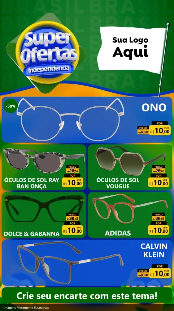 Modelo de TV para TV Vertical com o tema Super Ofertas de Independência para Óticas
