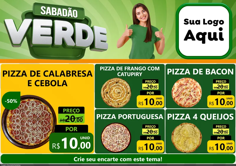 Modelo de Encarte para Encarte A4 Horizontal com o tema Sabadão Verde para Pizzaria