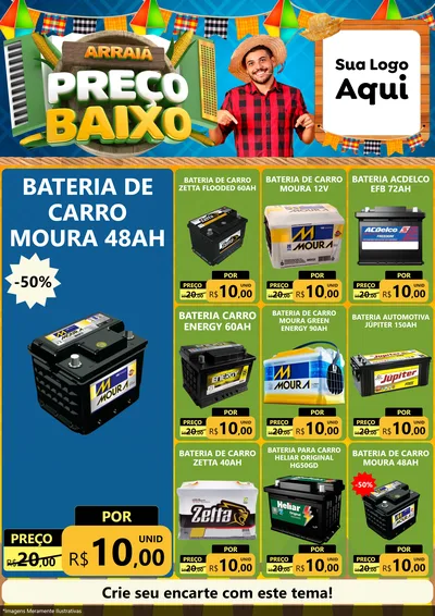 Modelo de Encarte para Encarte A4 Vertical com o tema Arraiá de Preço Baixo - Junina para Baterias Elétricas