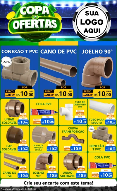 Modelo de Encarte para Encarte Grande com o tema Copa de Ofertas para Tubos e conexões