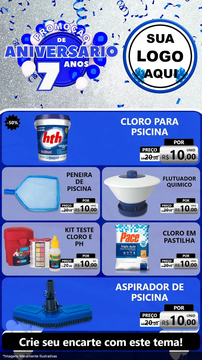 Modelo de TV para TV Vertical com o tema Promoção de Aniversário - 7 Anos para Produtos para Piscina