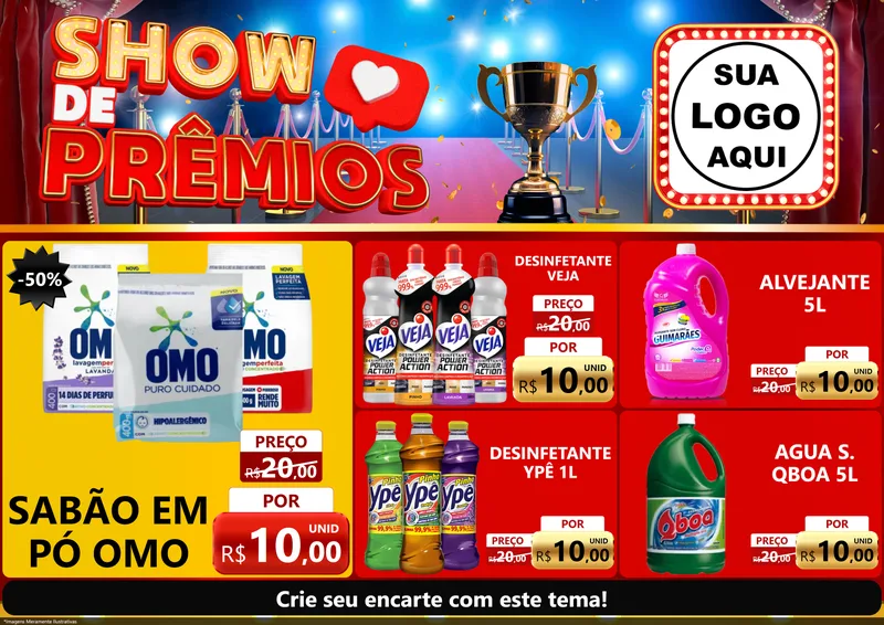 Modelo de Encarte para Encarte A4 Horizontal com o tema Show de Prêmios para Produtos de Limpeza