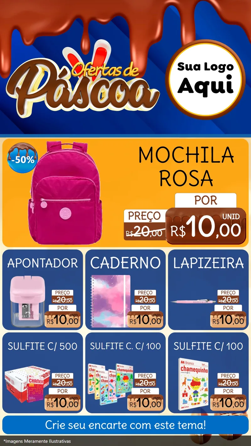 Modelo de Rede Social para Stories com o tema Ofertas de Páscoa para Papelaria