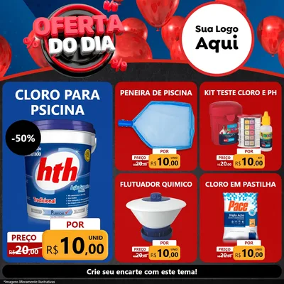 Modelo de Rede Social para Feed Facebook com o tema Oferta do Dia para Produtos para Piscina