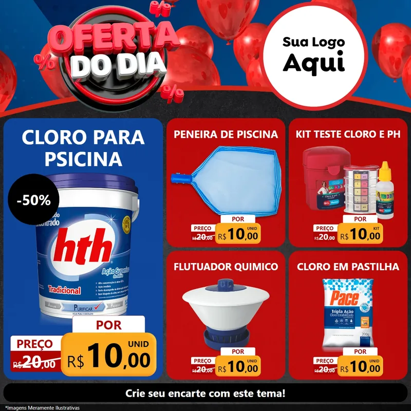 Modelo de Rede Social para Feed Facebook com o tema Oferta do Dia para Produtos para Piscina