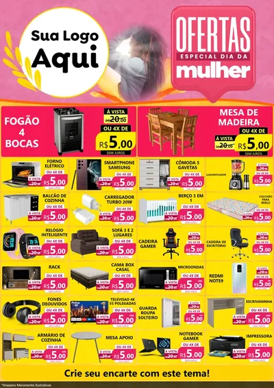 Modelo de Encarte para Encarte A4 Vertical com o tema Ofertas - Especial Dia Das Mulheres para Móveis e Eletro