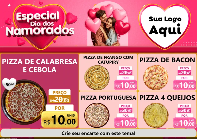 Modelo de Encarte para Encarte A4 Horizontal com o tema Especial Dia dos Namorados para Pizzaria