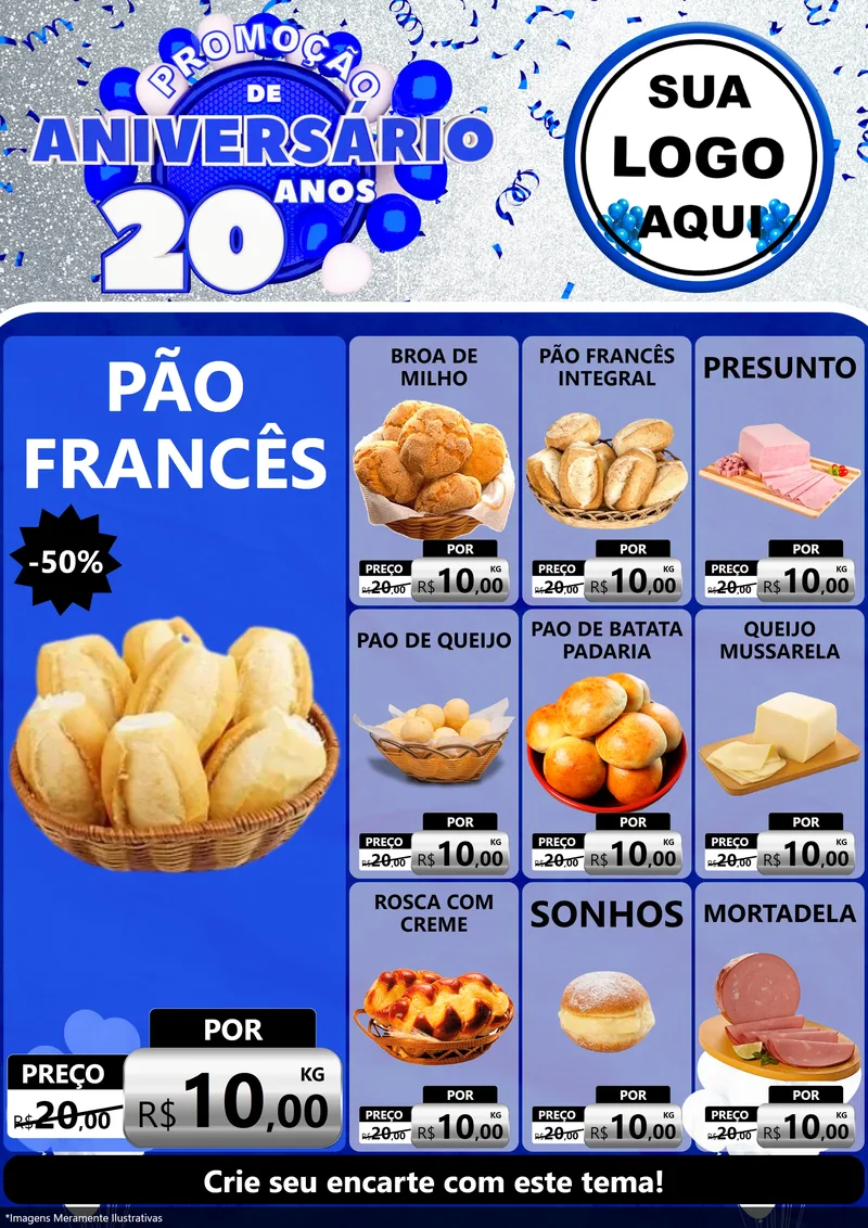 Modelo de Encarte para Encarte A4 Vertical com o tema Promoção de Aniversário - 20 Anos para Padaria