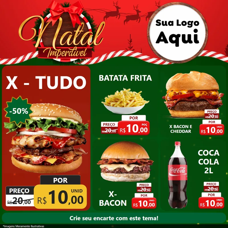 Modelo de Rede Social para Feed Facebook com o tema Natal Imperdível para Hamburgueria