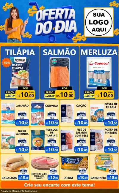 Modelo de Encarte para Encarte Grande com o tema Oferta do Dia para Peixaria