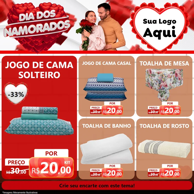 Modelo de Rede Social para Feed Facebook com o tema Dia dos Namorados para Cama, Mesa e Banho