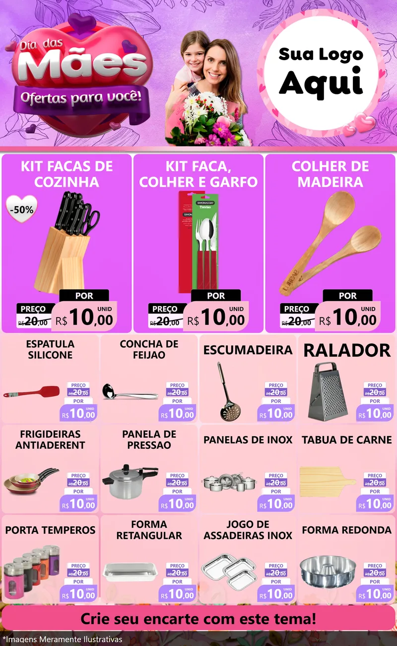 Modelo de Encarte para Encarte Grande com o tema Dia das Mães Ofertas para Você! para Utilidades Domésticas