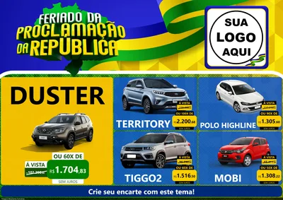 Modelo de Encarte para Encarte A4 Horizontal com o tema Feriado da Proclamação da República para Concessionaria de Carros