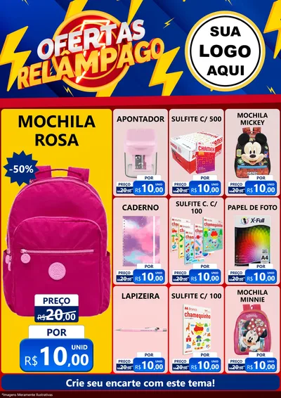 Modelo de Encarte para Encarte A4 Vertical com o tema Ofertas Relâmpago para Papelaria