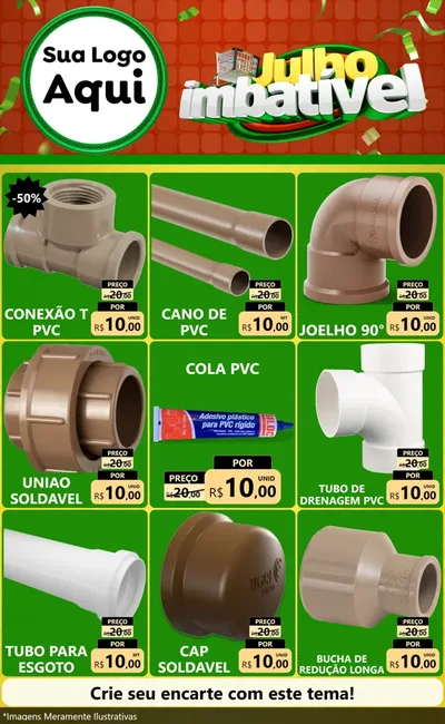 Modelo de Encarte para Encarte Grande com o tema Julho Imbatível para Tubos e conexões