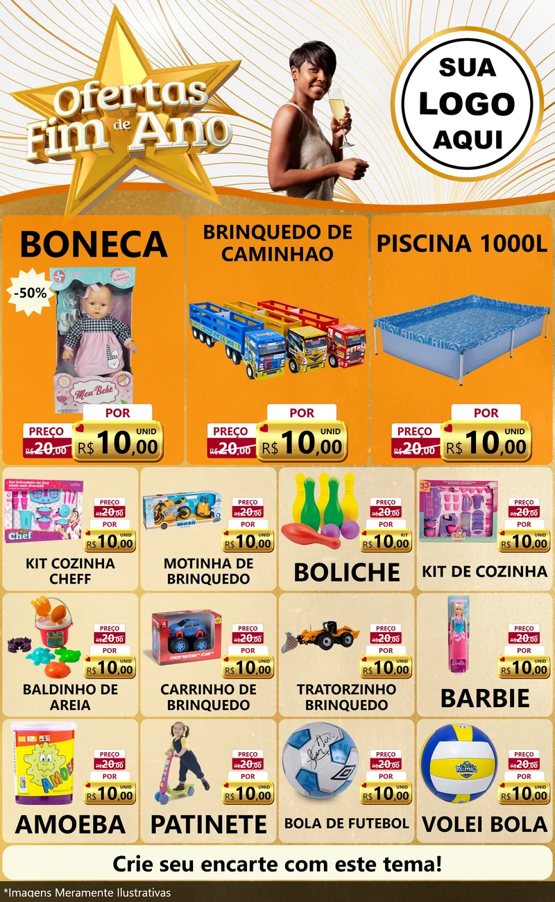 Modelo de Encarte para Encarte Grande com o tema Ofertas Fim de Ano para Brinquedos