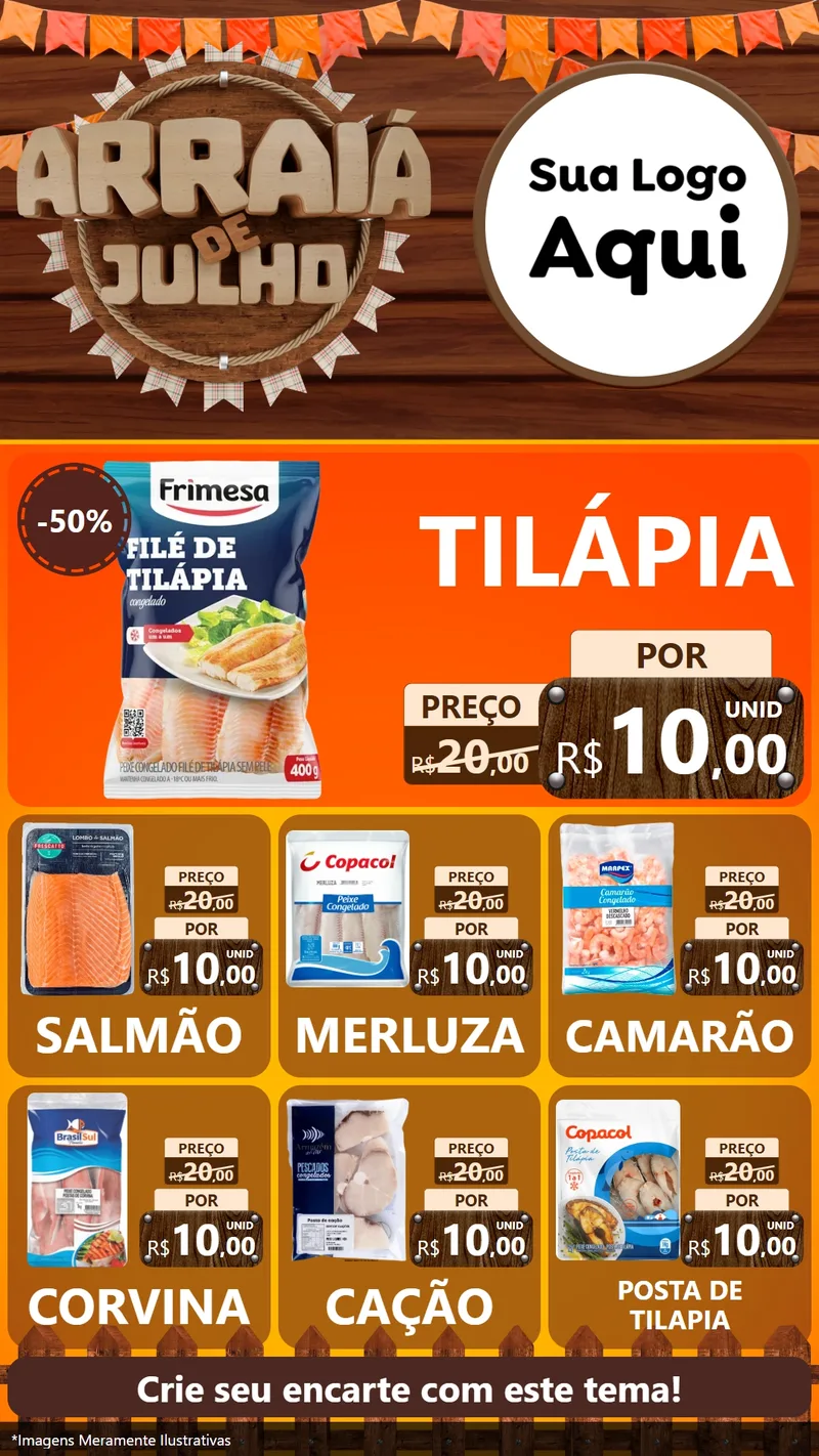 Modelo de Rede Social para Stories com o tema Arraiá de Julho - Junina para Peixaria